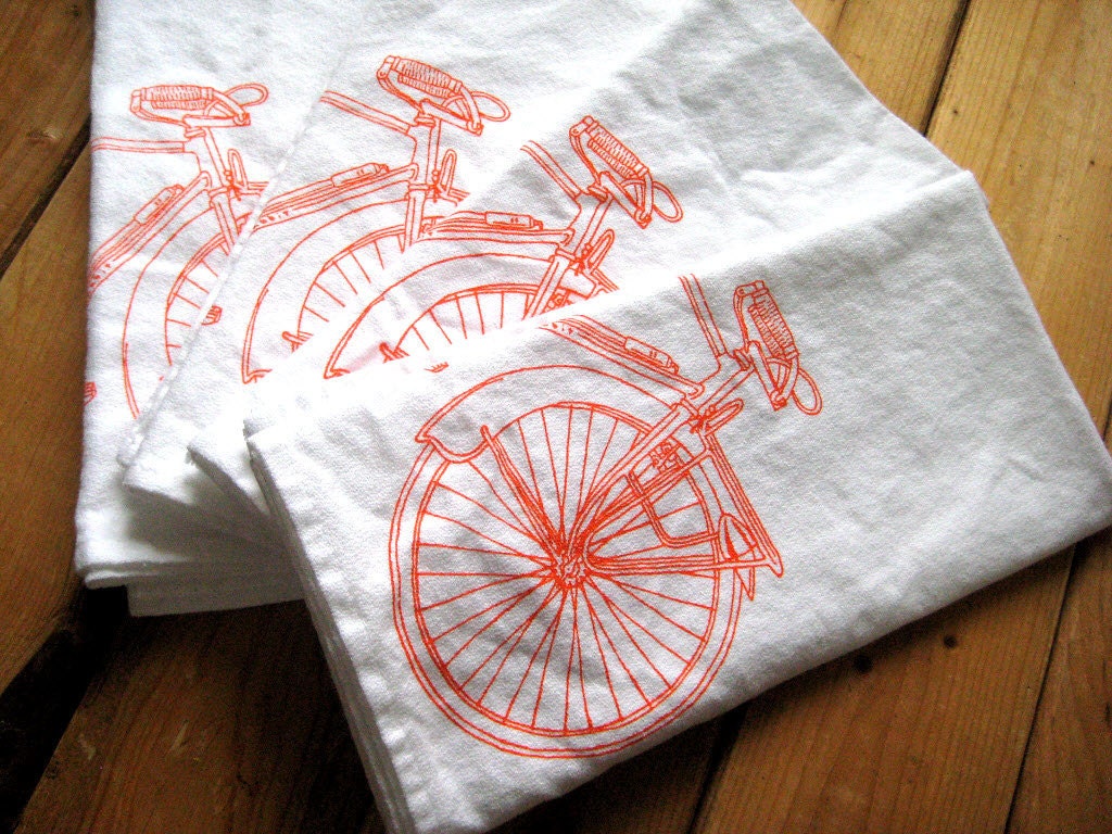 Organic Cotton Cloth Napkins - Screen Printed Bicycle Dinner Napkins - Eco Friendly and Awesome Table Linens - Road Bike Print