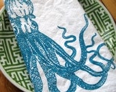 Screen Printed Organic Cotton Cloth Napkins - Eco Friendly Octopus Dinner Napkins - Reusable and Washable Nautical Cotton Lunch Napkins