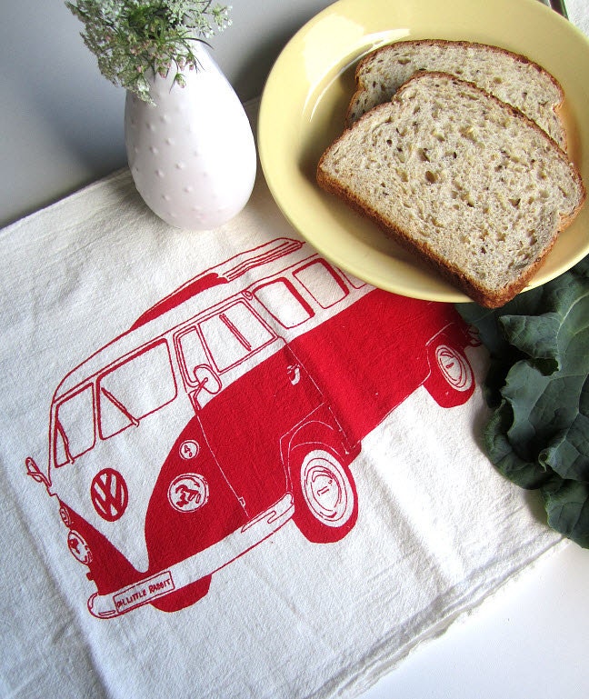 Tea Towel - Screen Printed Organic Cotton VW Flour Sack Towel - Soft and Absorbent