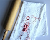 Tea Towel - Screen Printed Organic Cotton Flour Sack Towel - Vintage Circus Strong Man - Unique Kitchen Towel