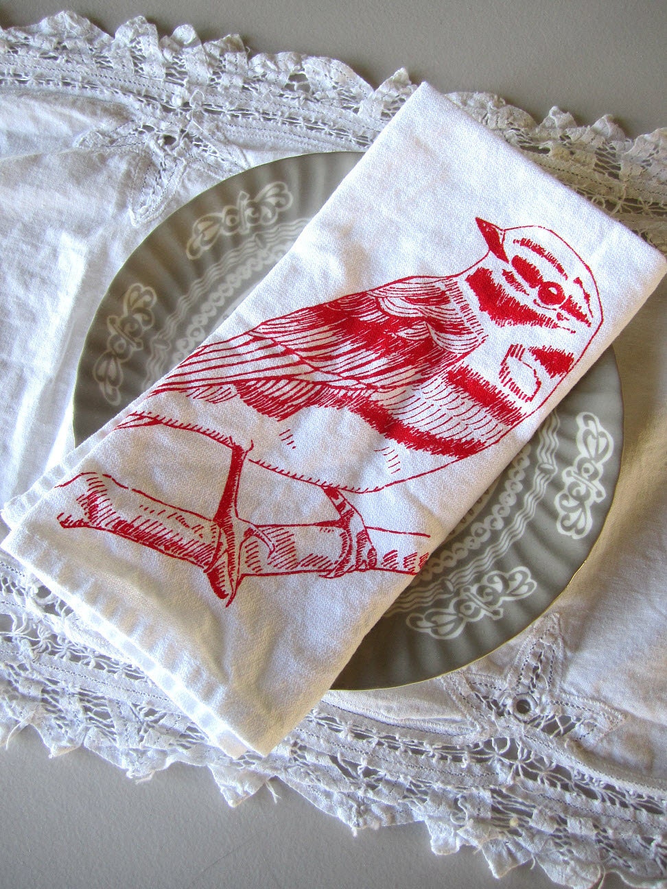 Screen Printed Organic Cotton Bird Cloth Napkins - Eco Friendly Dinner Napkins - Reusable