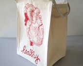 Screen Printed Recycled Cotton Lunch Bag - Reusable and Washable - Eco Friendly - Heart Healthy