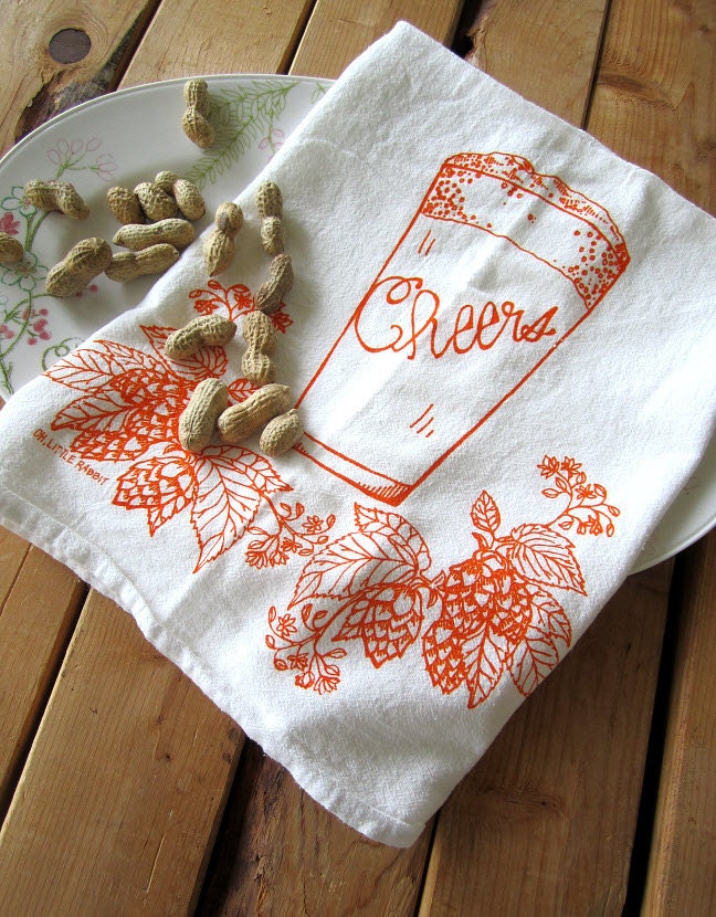 Screen Printed Organic Cotton Flour Sack Tea Towel - Craft Brew - Soft and Absorbent Kitchen Towel for Every Day - Eco Friendly and Awesome