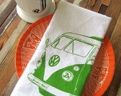 Vintage VW Bus Illustration - Screen Printed Organic Cotton Cloth Napkins - Eco Friendly Dinner Napkins - Reusable and Washable