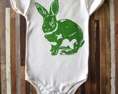 Organic Cotton Onesie - Hand Screen Printed American Apparel Baby Onesie - Bunny Rabbit - Eco Friendly and Awesome (You pick size)