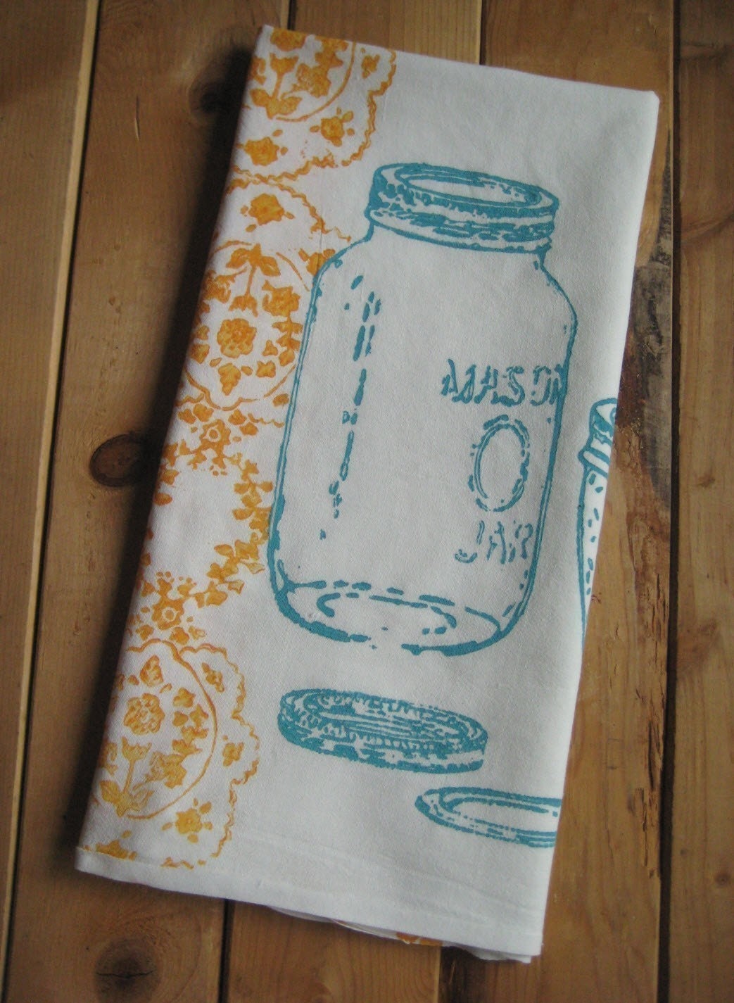 Block Printed Organic Cotton Mason Jar Towel