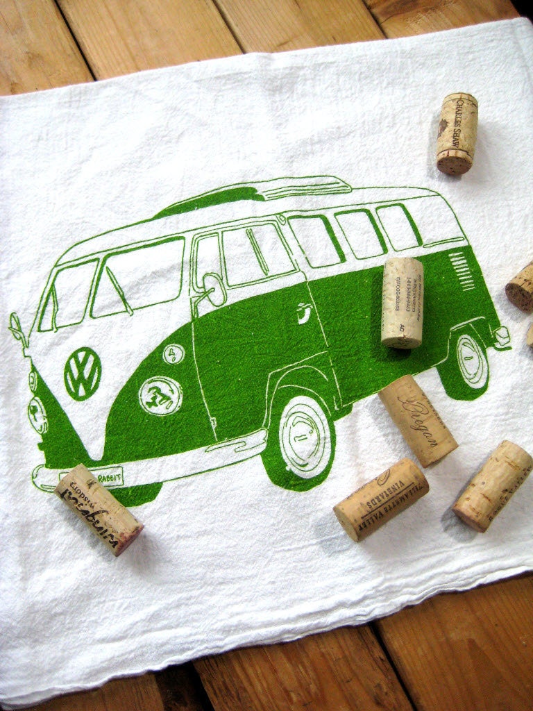 Screen Printed Organic Cotton VW Flour Sack Tea Towel - Eco Friendly Hand Towel