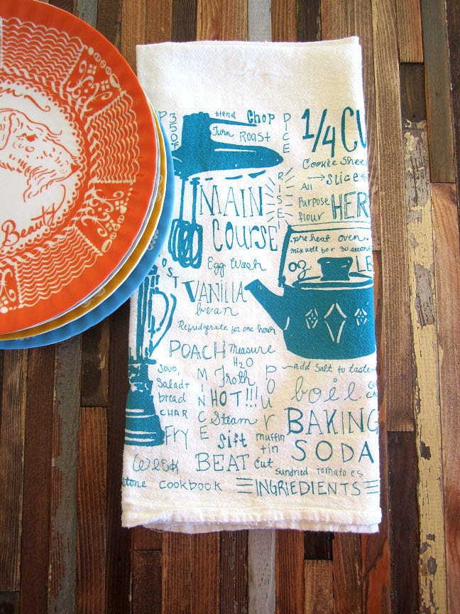Screen Printed Organic Cotton Kitchen Gadget Flour Sack Tea Towel - Eco Friendly and Awesome Dish Towel