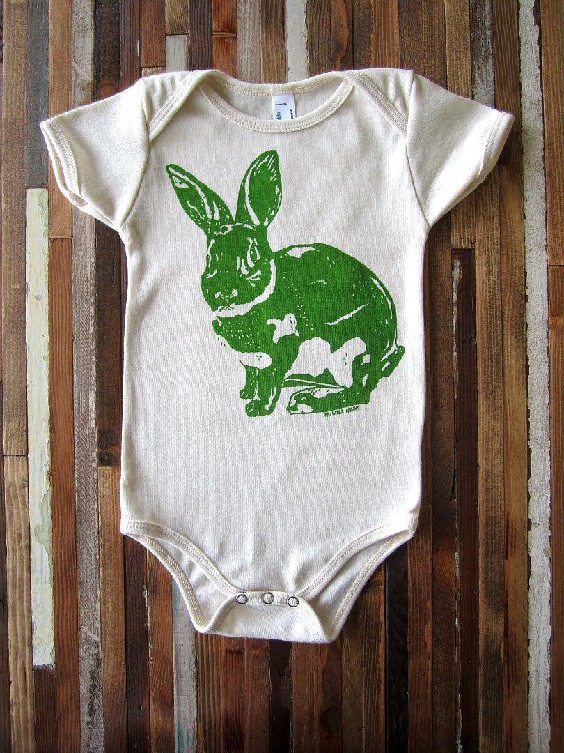 Organic Cotton Onesie - Hand Screen Printed American Apparel Baby Onesie - Bunny Rabbit - Eco Friendly and Awesome (You pick size)