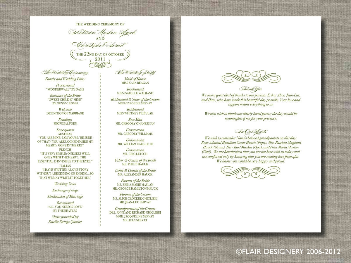 Printable Wedding Program - Elegant Flourish Design by Flair Designery Il_170x135
