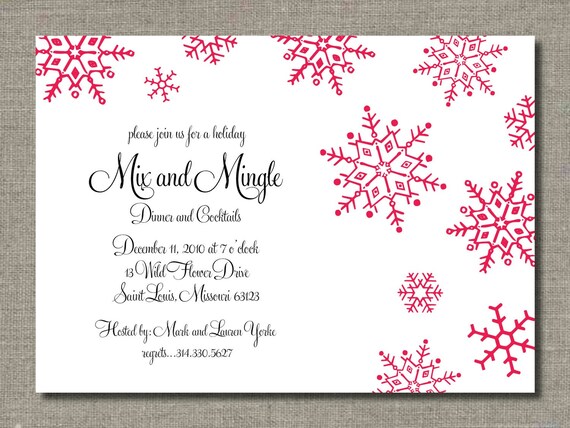 Holiday Party Invitation - Set of 24 - Red Snowflakes by Flair Designery Il_570xn