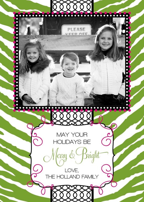 Mod Zebra Holiday Wishes - Printable Holiday Photo Card by Flair Designery Il_570xn