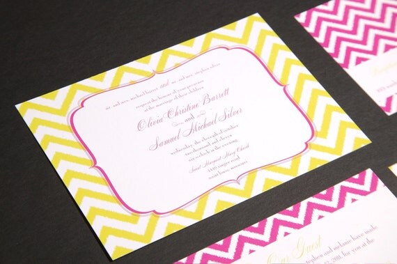 Ikat Collection Wedding Invitation - Yellow and Hot Pink - by Flair Designery Il_570xn