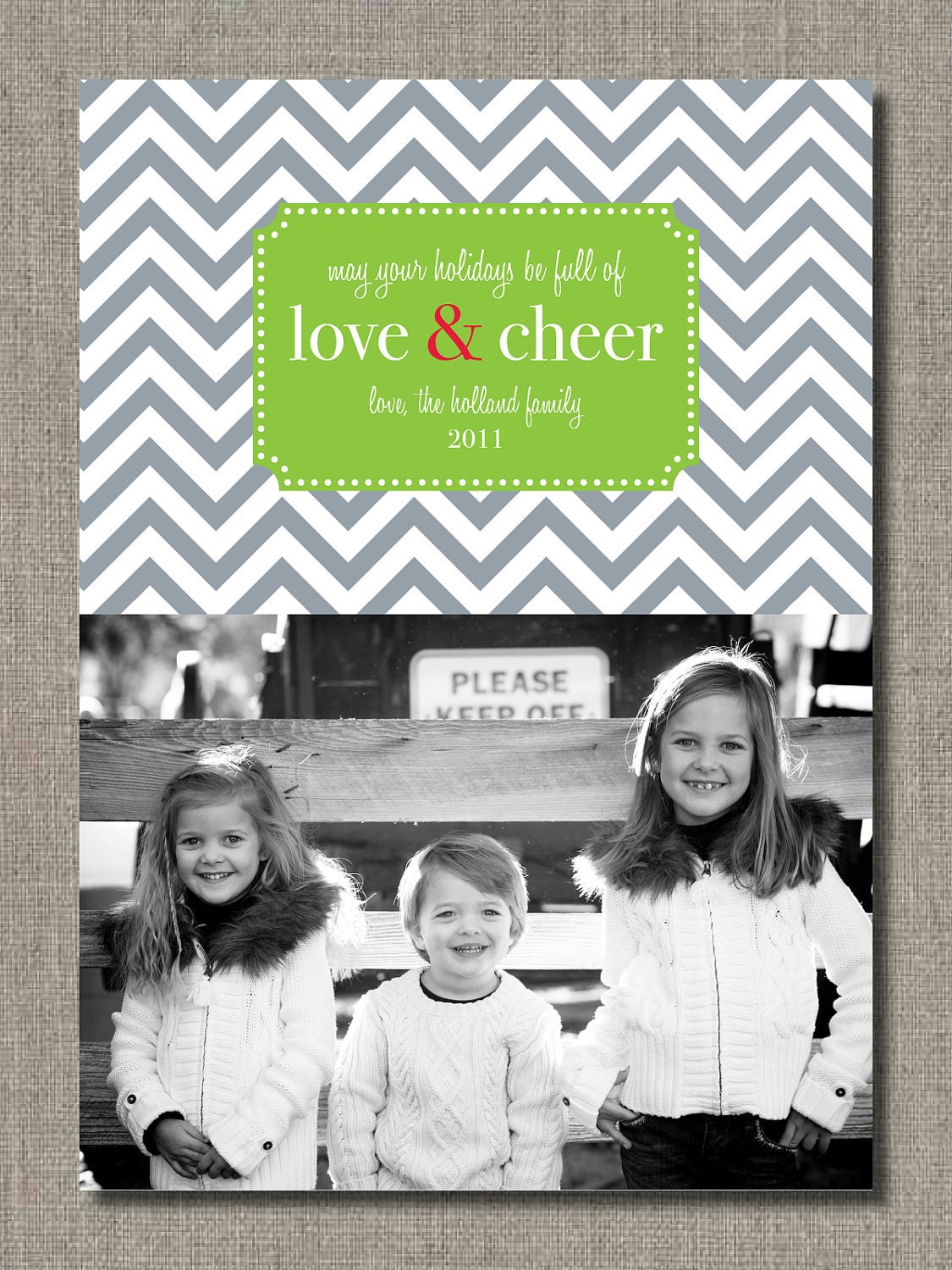 Holiday Photo Card - Set of 25 Photo Cards - Love and Cheer Chevron by Flair Designery Il_570xn