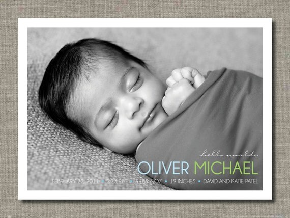 Hello World...It's A Boy - Printable Photo Birth Announcement by Flair Designery Il_570xn