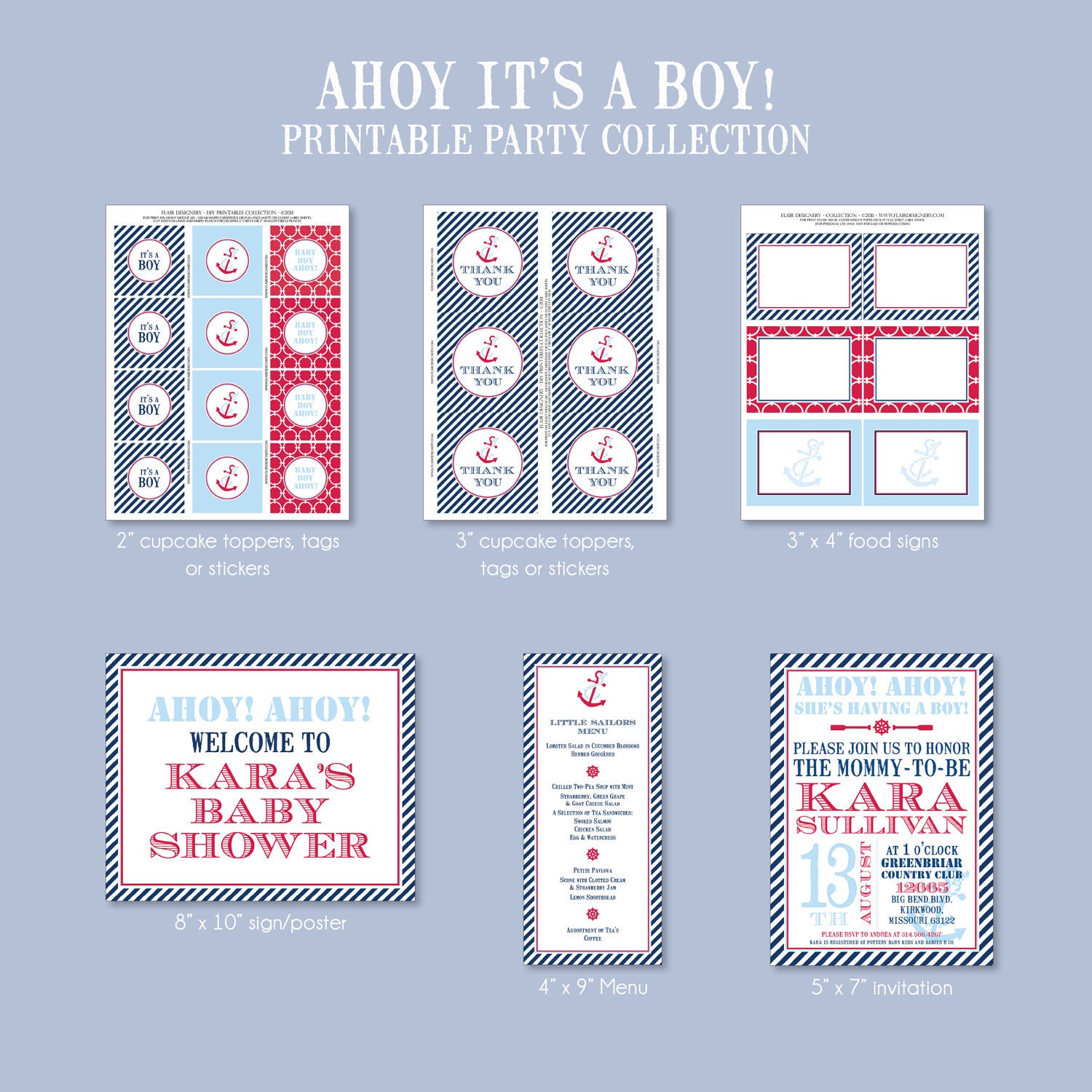 Ahoy It's A BOY Baby Shower - Full Printable Collection - by Flair Designery Il_570xn