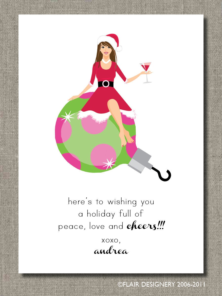 Holiday Card - Set of 12 flat cards - Personalized Cheers...Santa Baby - by Flair Designery Il_570xn