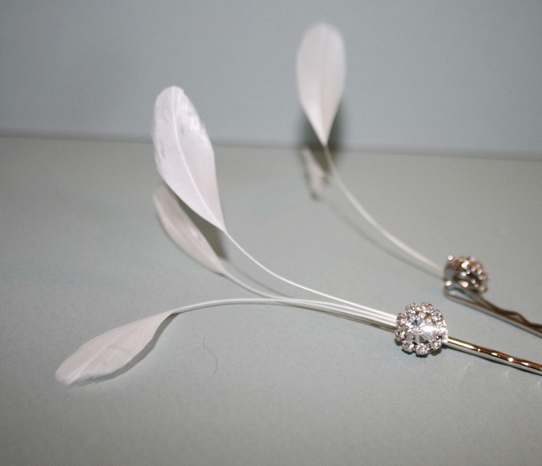 COUNTESS Feather and Rhinestone Hair Pin Set