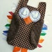 Rainbow Woodland OWL in Chocolate Brown Polka Dots Flannel and Minky Ribbon Tag Blankie Blanket Lovey Lovie Baby Gift