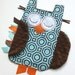 Alexander Henry Hollywood OWL Baby Blanket Blue, Orange and Chocolate Brown Minky Ribbon Tag Blankie Lovey Lovie Baby Gift