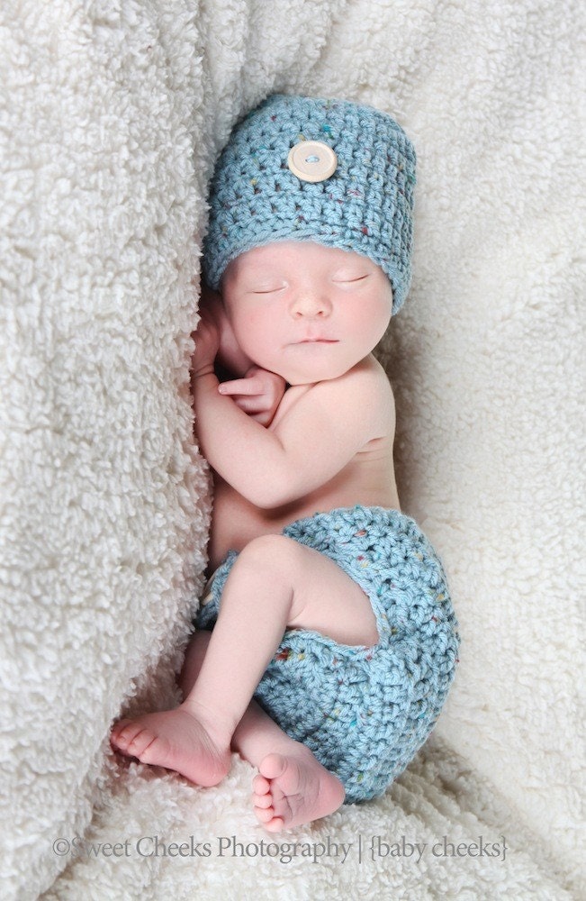 Newborn Diaper Cover Hat Set in Blue