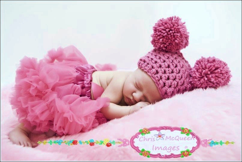 Hot Pink Newborn Pom Pom Sack Hat
