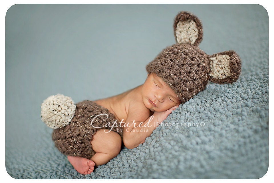 Brown Bunny Hat Diaper Cover Newborn Baby