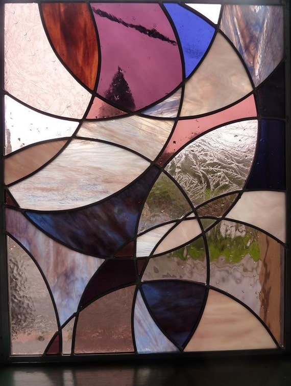 Stained Glass Panel Art - Purple Dust Storm - Suncatcher Window
