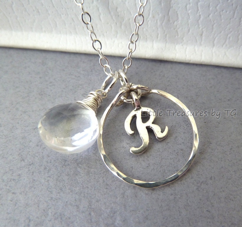 Custom letter initial personalized silver circle necklace white pearl April birthstone modern jewelry Bridesmaids gift Mother's day gift