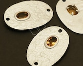 AC-344-MS / 2 Pcs - Gem Oval Connector (Champagne Gold), Matte Silver Plated over Brass / 19mm x 28mm