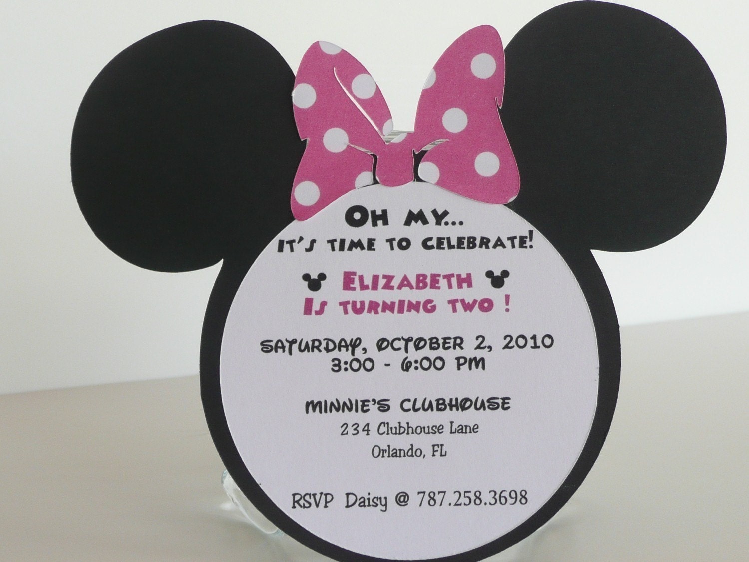 Minnie Mouse Birthday Invitation - Pink Polka Dot Bow