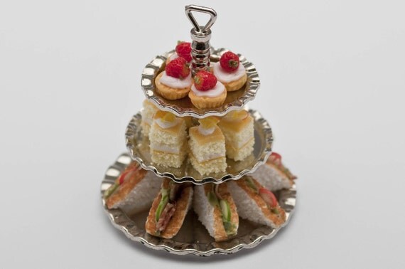 afternoon teafilled three tier tea tray by amanspeak on Etsy