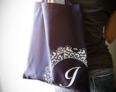 Personalized Tote / Doily and Custom Monogram / Navy Blue