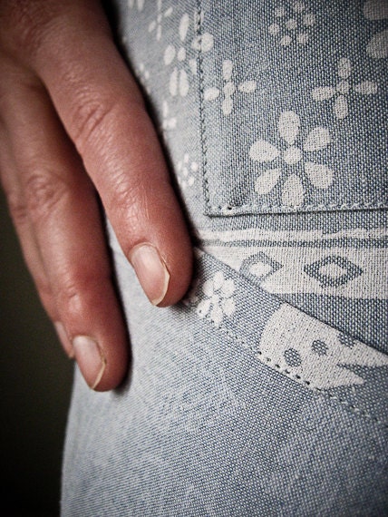 RESERVED Farmers Fresh Womens Apron / blue chambray and white print