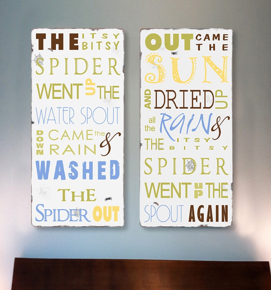 The Itsy Bitsy Spider-Typography Word Art- Beautiful Nursery or Playroom Distressed Sign