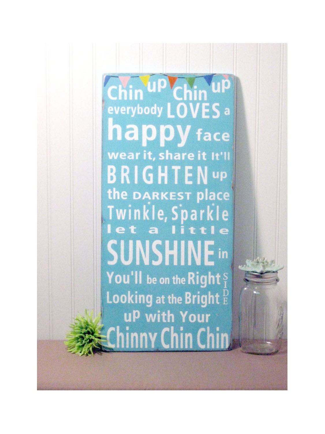 Chin Up with Bunting - Typography Word Art Sign - The Perfect Sign for a Baby's Nursery or a Playroom