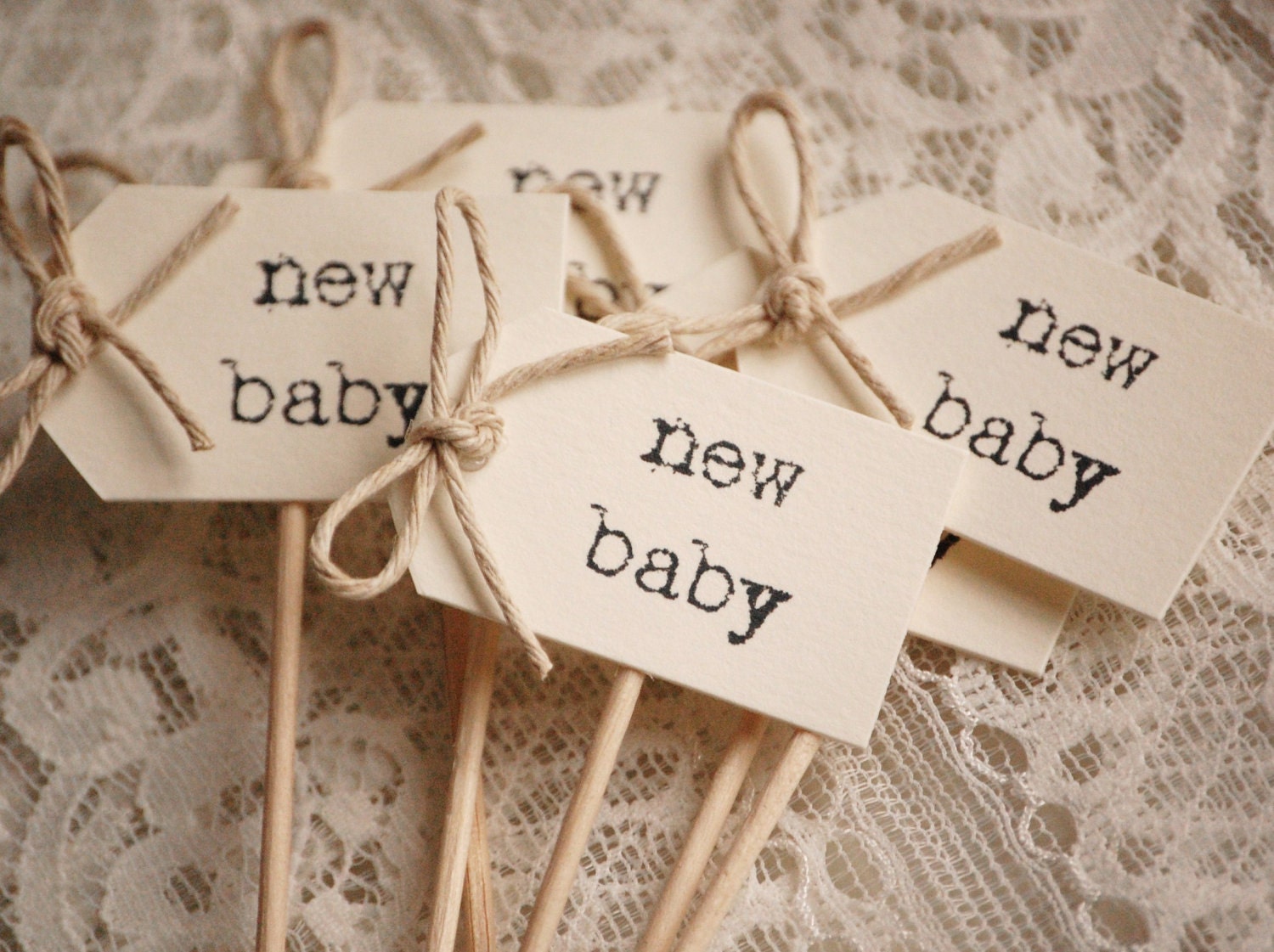 New Baby Cupcake Sticks - buttercream and twine
