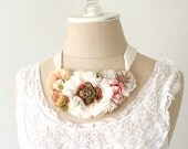 Statement Floral Necklace with Vintage Victorian Buttons, Garden Wedding, Vintage Wedding Jewelry