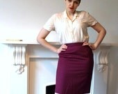 Vintage hot pink and navy mod houndstooth checked knee length wool pencil skirt  medium