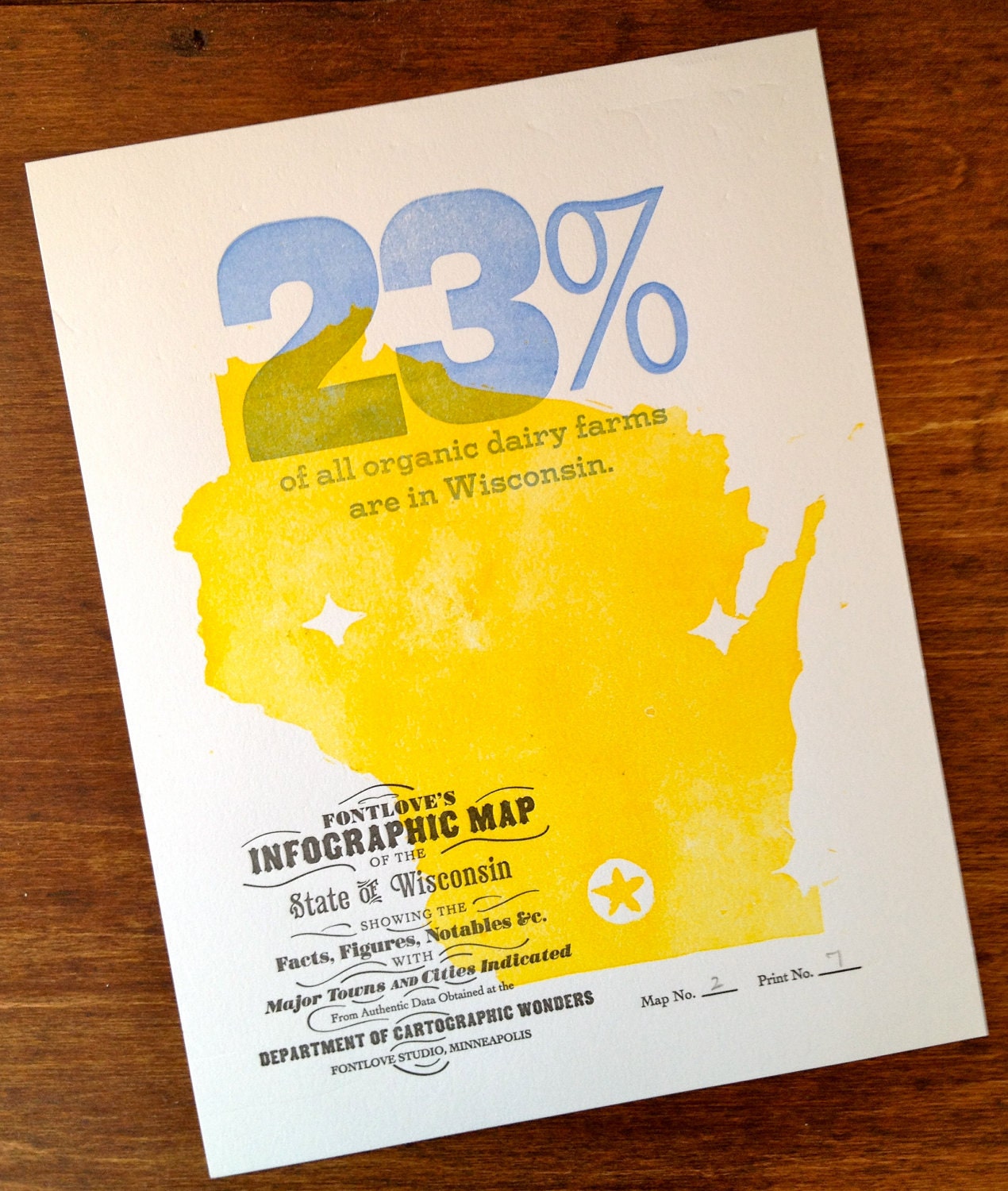 Wisconsin Infographic Map Letterpress Poster