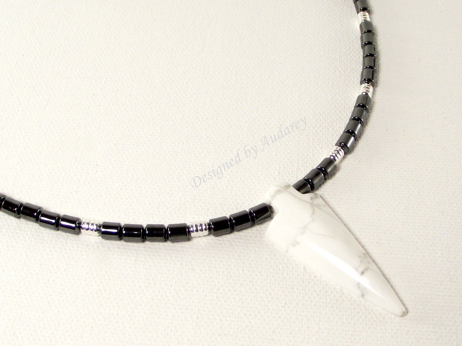 Mens Necklace -  White Turquoise Howlite and Hematite Beaded Necklace