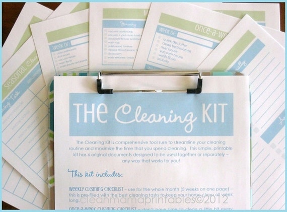 The Cleaning Kit   - Aqua and Lime - 6 documents - INSTANT DOWNLOAD