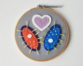 ON SALE - Parameciums in Love - Science Microbe Embroidery Hoop Art - Romance Anniversary