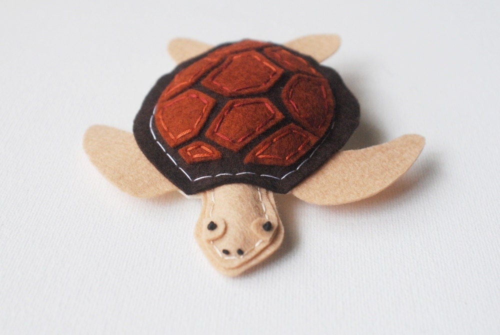 Loggerhead Sea Turtle Stuffed Animal - Cute Soft Sculpture Reptile Animal - Wool Felt Plush