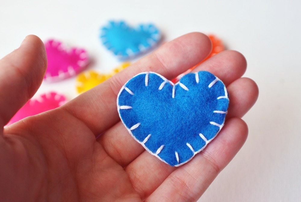 Bright Colors Springtime - CUSTOM Heart Magnets - Set of 10 Wool Felt Magnets - Choose Your Colors