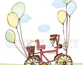 Riding High, Bicycle, Modern Wall Art, Nursery Art, Balloons, Archival Art Print 8x10