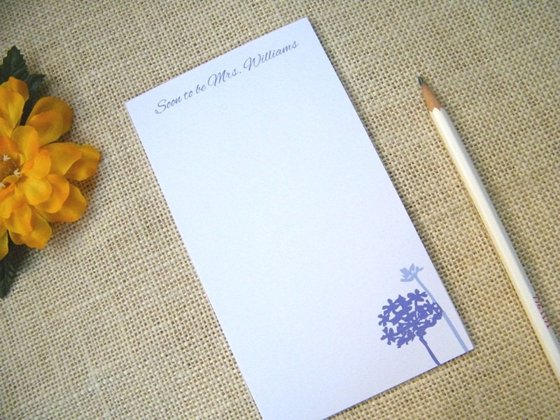 Soon to be Mrs Personalized Custom Notepad - Queen Annes Lace - Gift for Bridal Shower, Engagement, Wedding