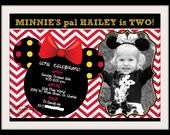 Minnie Mouse Inspired Birthday Invitation - Modern Red, Black and White - Digital File