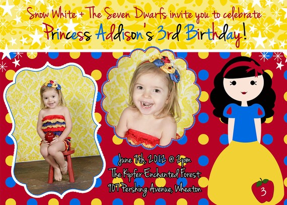 Princess Snow White Inspired Birthday Party Invitation - Digital File Il_570xn