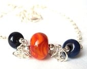 Lampwork Bead Necklace, Sterling Silver Chain, Glass Beaded Necklace, Borosylicate Glass, Clemson Colors, Clemson Tigers